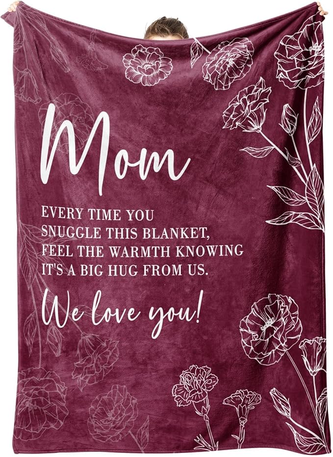 GiltGlimmer Gifts for Mom Mothers Day, Mom Birthday Gifts Blanket, Moms Gift for Women from Daughter Son, We Love You Present for Mother Mommy Christmas 60" x 50", Burgundy