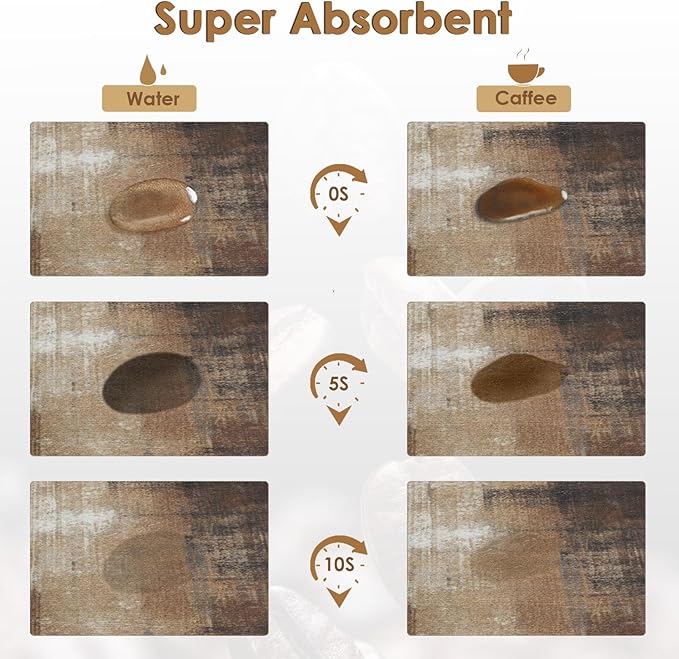 Arttown Coffee Mat for Countertops, Brown Abstract Modern Dish Drying Mat 2 Pcs for Kitchen Bar Accessories, Coffee Maker Espresso Machine Dish Rack Hide Stain Rubber Backed 12x19In