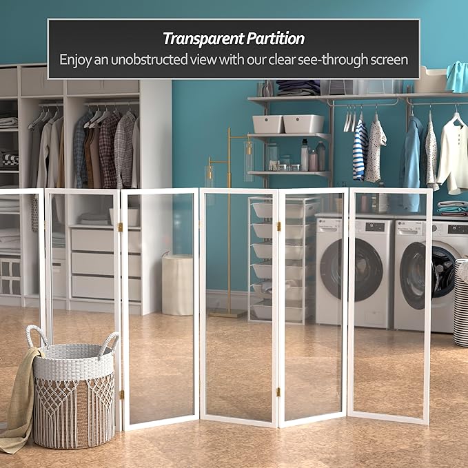 4 ft. Short Clear Plastic Partition White 6 Panel