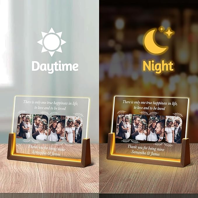 Personalized Valentines Couples Gifts For Him Her Husband Wife, Customized Acrylic Light Up Picture Frame With Photo Name, Custom Anniversary Birthday Gifts For Boyfriend Girlfriend Women Men