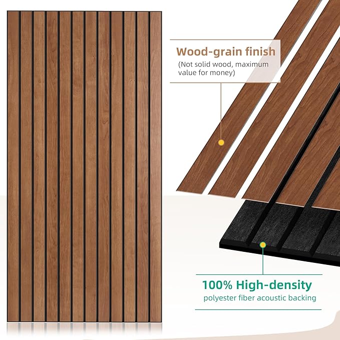 Wood Veneer Sound Panels, 10 Pack 47.2”x23.6” Wall Panels, Decorative Acoustic Panels for Walls, for Office,Home Theater,Studio,Living Room, Cherry(Mitred)