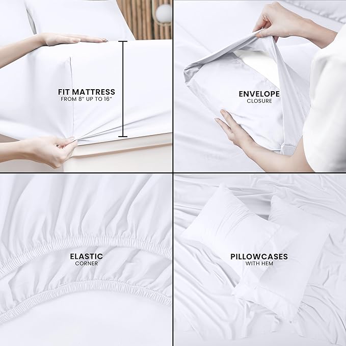 Utopia Bedding Queen Bed Sheets Set - Pack of 2 Sheet Sets - Perfect for Spa, Hotel, & Guest Bedroom - Brushed Microfiber - Shrinkage and Fade Resistant - Easy Care (White)