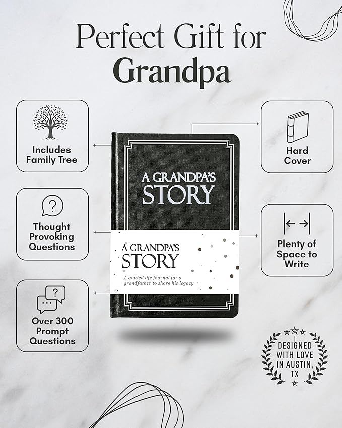 Grandpa's Life Story Journal (Hardcover): A Meaningful Keepsake for Grandpa to Share His Journey & Memories, Book Includes 250+ Prompt Questions, Sentimental Gift for Father's Day, Birthday, Christmas