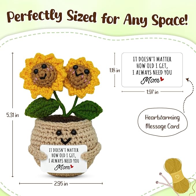 OASSIE Gifts for Mom from Daughter Son - Handmade Positive Sunflower Crochet with Card - Mom Gifts for Mothers Day, Birthday Gift for Mother in Law Mama Grandma, Emotional Support Crochet