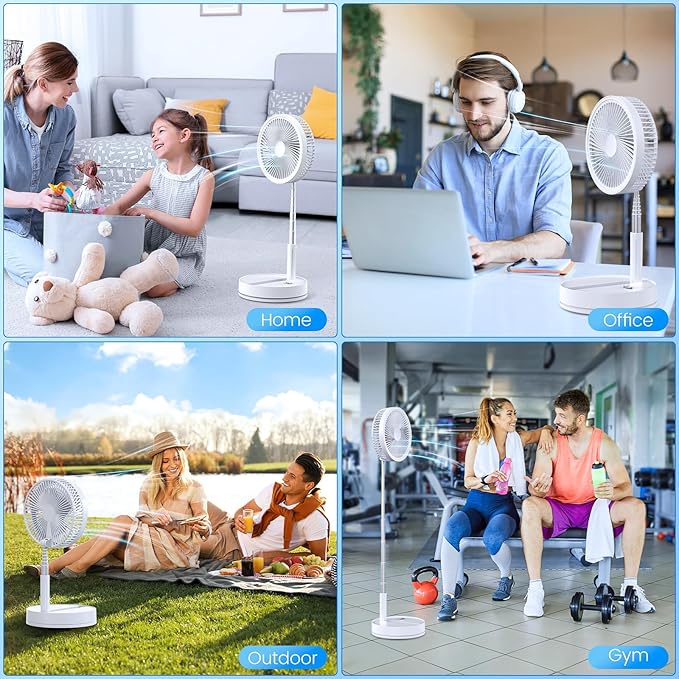 Portable Foldable Rechargeable Oscillating Fan - 8.6" 8000mah Battery Operated USB C Small Fan with Remote Quiet Table Desk Fan Folding Standing Pedestal Fan for Bedroom Rome Office Camping Travel
