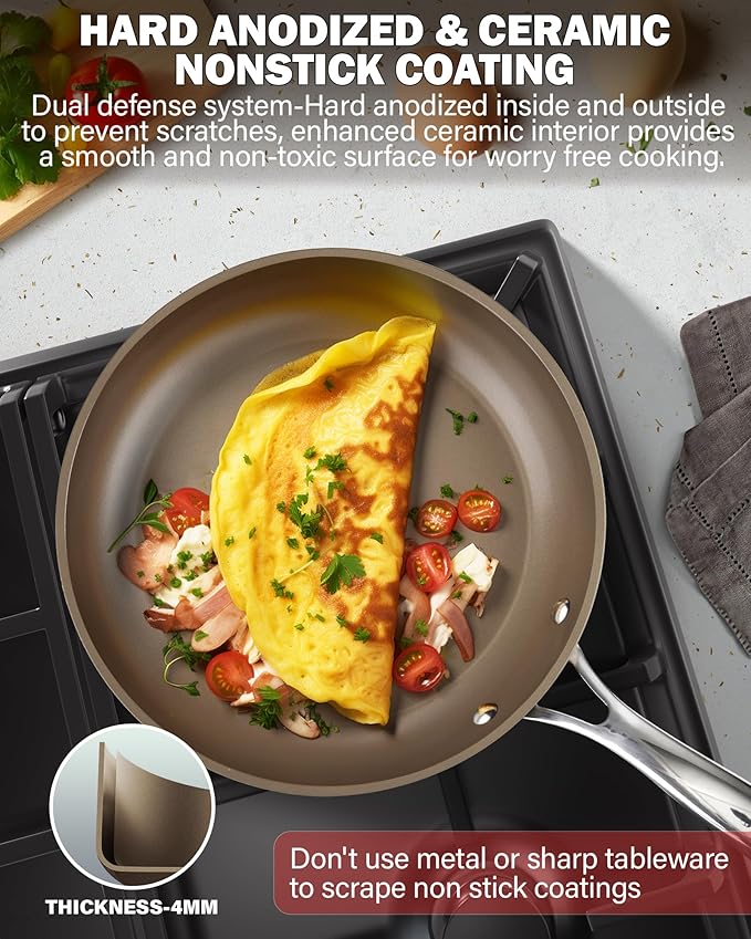 Cooks Standard Classic 10.5 Inch Hard Anodized Nonstick Frying Pan | Ceramic Cookware Skillet Egg & Omelet Pan, Induction, Compatible with Most Stovetops, Bronze