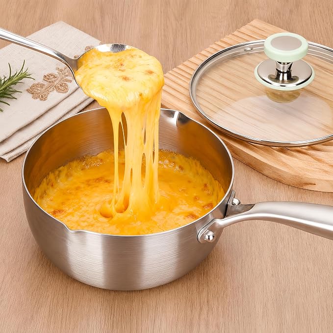 Titanium Saucepan with Lid, No Coating Non-Stick Titanium Pot（2 QT) | 500°F Heat Resistant, Fast & Even Heating, Universal Induction Gas Electric Glass Halogen Cooktops, Dual-Pour Spouts Design