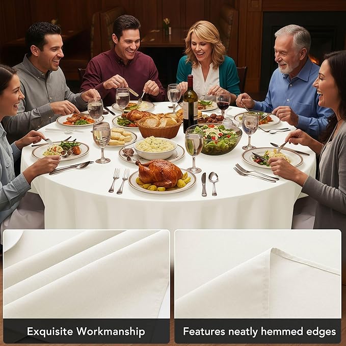 10-Pack Ivory Round Tablecloths, 70 Inches, Stain-Resistant Polyester for 3-4 Ft Round Tables - Washable Table Covers for Weddings, Banquets, Birthday Parties, Events