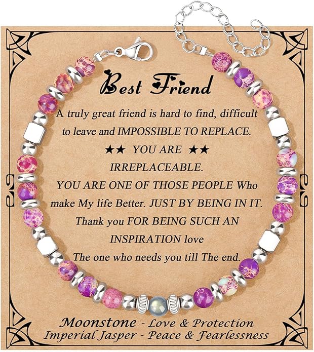 JoycuFF 𝗚𝗶𝗳𝘁𝘀 𝗳𝗼𝗿 𝗪𝗼𝗺𝗲𝗻 𝗠𝗼𝗼𝗻𝘀𝘁𝗼𝗻𝗲 𝗕𝗿𝗮𝗰𝗲𝗹𝗲𝘁 Amazonite Colorful Imperial Jasper Stainless Steel Beads Bracelets, Mothers Day Birthday Christmas Valentines Graduation Gifts