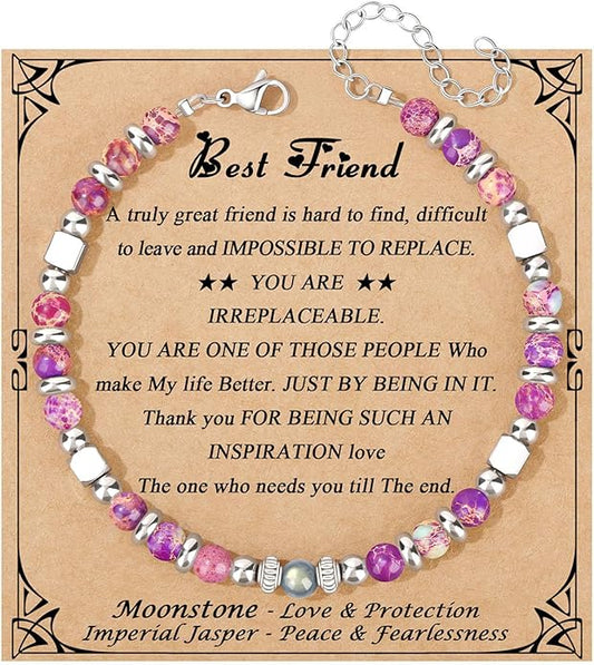 JoycuFF 𝗚𝗶𝗳𝘁𝘀 𝗳𝗼𝗿 𝗪𝗼𝗺𝗲𝗻 𝗠𝗼𝗼𝗻𝘀𝘁𝗼𝗻𝗲 𝗕𝗿𝗮𝗰𝗲𝗹𝗲𝘁 Amazonite Colorful Imperial Jasper Stainless Steel Beads Bracelets, Mothers Day Birthday Christmas Valentines Graduation Gifts