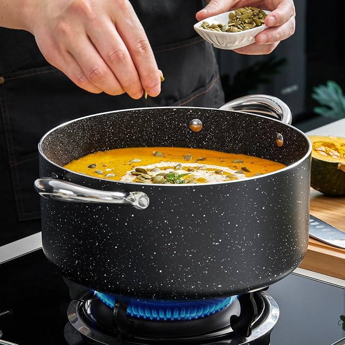 BEZIA 8 Quart Nonstick Stock Pot with Lid, Induction Cooking Pot for Soup | Oven & Dishwasher Safe, Even Heating, All Stoves Compatible, for Simmering Chickens, Weekend Meal Prep, or Family Taco Nights