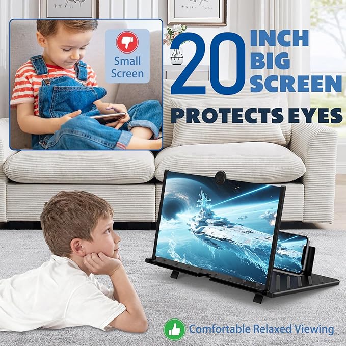 20" Screen Magnifier for Smartphone,3D HD Mobile Phone Magnifying Projector Screen Enlarger Expanders for Videos and Gaming–Foldable Phone Holder with Screen Amplifier,Gifts for Mom Dad &Family