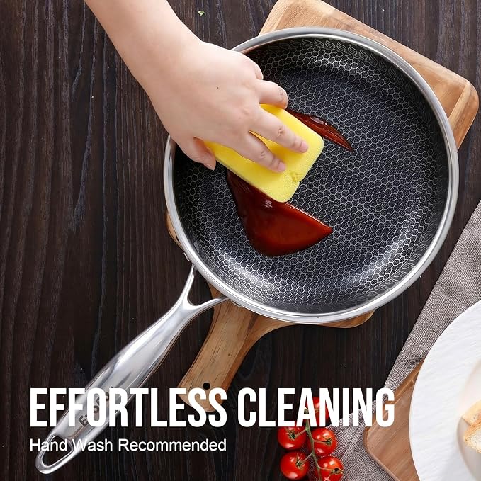 8 Inch Hybrid Nonstick Frying Pan, Stainless Steel Pan Non Stick Skillet, PFOA Free Cookware, Non Toxic Chef's Pan, Compatible with Electric, Gas and Induction, with Lid