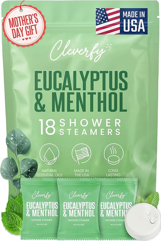 Cleverfy Eucalyptus Shower Steamers Aromatherapy - Mothers Day Gifts for Mom, Wife from Husband, Grandma, Daughter and Sister - Birthday Gifts for Women, Mom, Teens, Girlfriend and Her - 18 Tablets