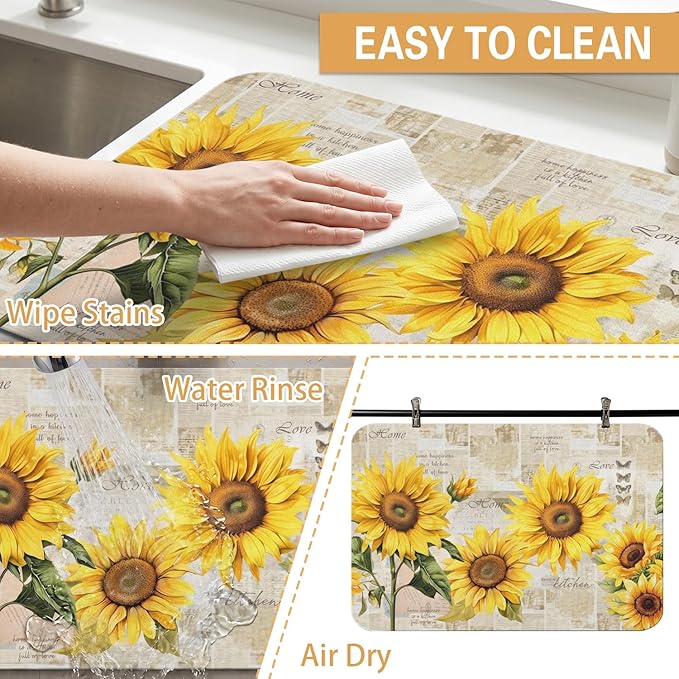 Kitchen Countertop Dish Drying Mat,Super Absorbent Coffee Bar Mat for Maker Espresso Machine, Anti-Slip Accessories for Kitchen Countertops 19x12 Inch