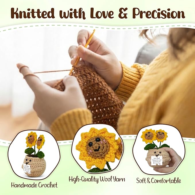 OASSIE Aunt Gifts for Women - Emotional Support Crochet Sunflower with Card for Table Decor - Positive Crochet Mothers Day Birthday Gifts for Aunt from Niece, Auntie Gift, Birthday Gift for Aunts
