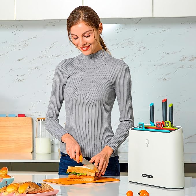 Self Drying Smart Cutting Board Knife Set │ Ultra High Heat Advanced Auto Cleaning │ Color Coded Chopping Board Organizer & Stainless Steel Knives Set Holder (Premium) (Premium)