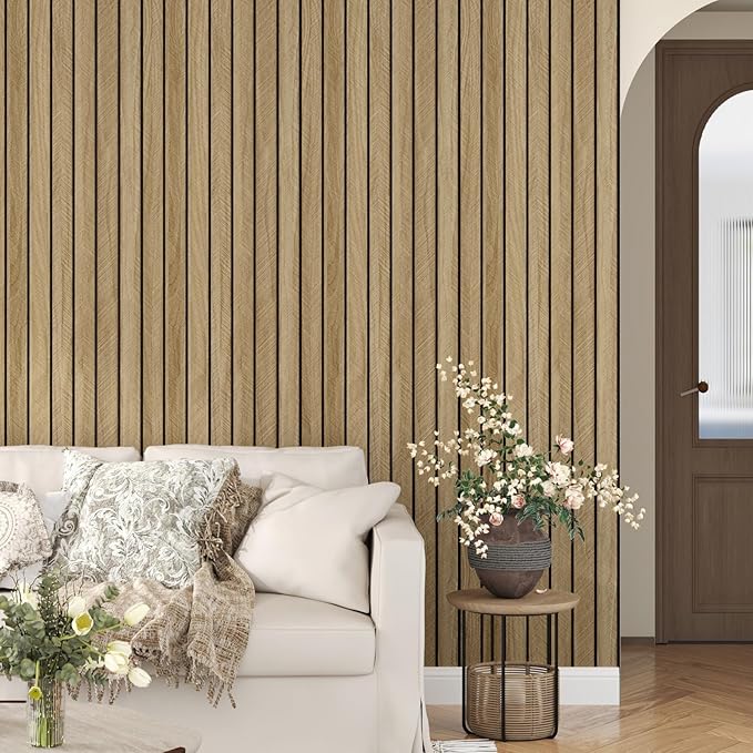 3D Brown Wood Panels for Walls 118" x 11.8" Acoustic Slat Wall Paneling Peel and Stick Wood Panels Self Adhesive Flexible Wooden Slat Wallpaper for Bedroom Living Room Wall Decor Ceiling