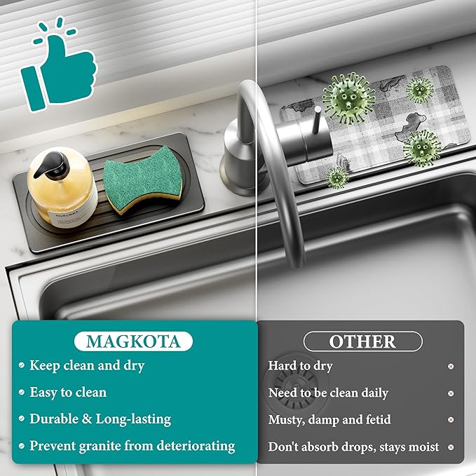 Water Absorbing Stone Tray, Quick Drying Diatomite Bathroom Tray Countertop, Stone Drying Mat for Kitchen Counter, Soap Dish Dispenser Vanity Organizer, Dark Grey-A-8.3" x 4"