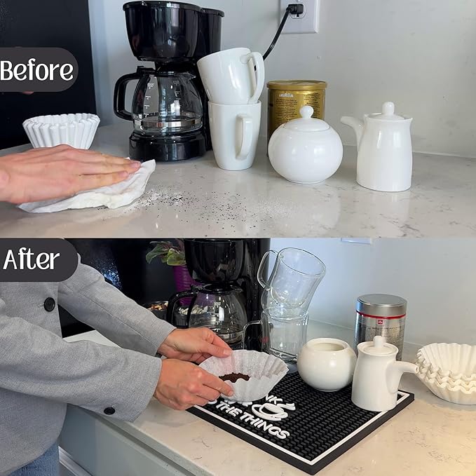 First I Drink the Coffee Then I Do the Things Silicone Station Mat for Countertop 18x12 in, Funny Coworker Gift, Coffee Bar Sign, Non-Slip Espresso Machine Mat, Dishwasher Safe