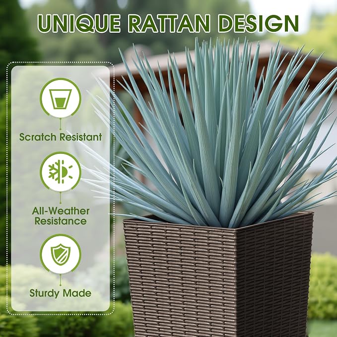 Devoko Resin Tall Planters for Outdoor Plants Set of 2, Large Taper Outdoor Planter Pots with 4 Drainage Holes, Flower Pots Modern Decor for Porch, Patio, Backyard, Home Garden (Brown, 32")