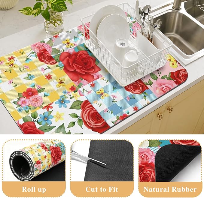 Kitchen Countertop Dish Drying Mat,Super Absorbent Coffee Bar Mat for Maker Espresso Machine, Anti-Slip Accessories for Kitchen Countertops 17x31 Inch