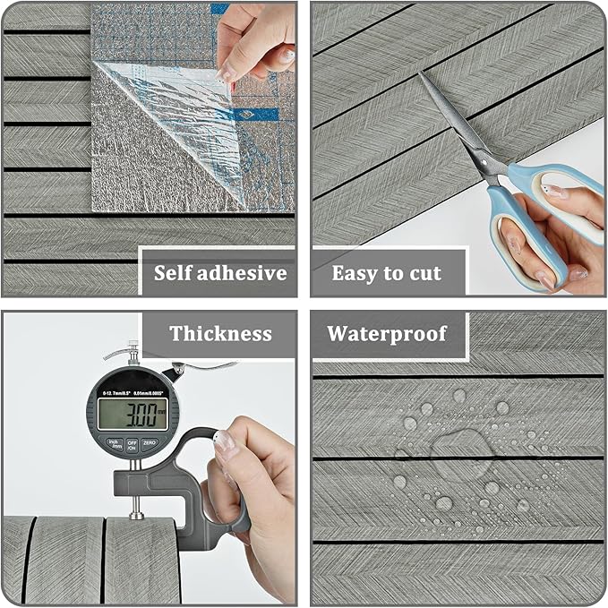 Grey Wood Wall Slat Panels Peel and Stick 3D Textured Fluted Wood Panels for Interior Wall Decor Self Adhesive Acoustic Wooden Paneling Sticker for Bedroom Studio TV Backgroud 23.6" x 118"