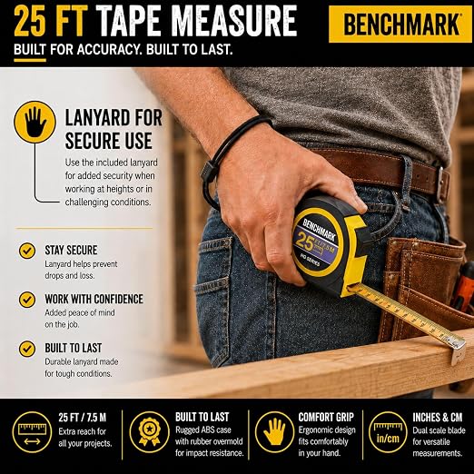 10 Pack - Tape Measures 25ft / 7.5m – Inch & Centimeter Marks. Rugged Outer Shell with Easy Grip Design - High Visibility Steel Tape - Thumb Lock - Autowind - Belt Clip – Retractable Measuring Tape