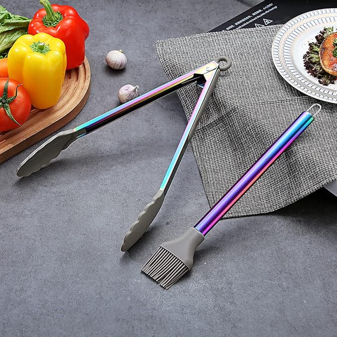 38 Piece Silicone kitchen Cooking Utensils Set with Utensil Crocks, Silicone Head and Stainless Steel Handle Cookware, Kitchen Tools for Utensil Set, Non-Stick kitchen Gadgets,Dishwasher Safe(Rainbow)