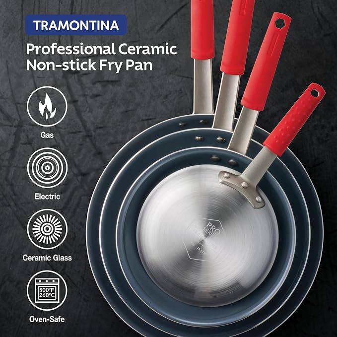 Tramontina Professional 12-Inch Ceramic Non Stick Large Frying Pan | Heavy-Gauge Aluminum Skillet with Ceramic Nonstick Coating, Dishwasher and Oven Safe, Gray, Made in Brazil