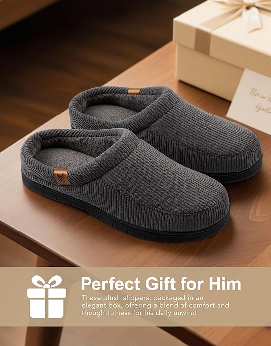 VeraCosy Men's Moccasin Slippers Comfy Soft Durable Slip-on Indoor Memory Foam House Shoes