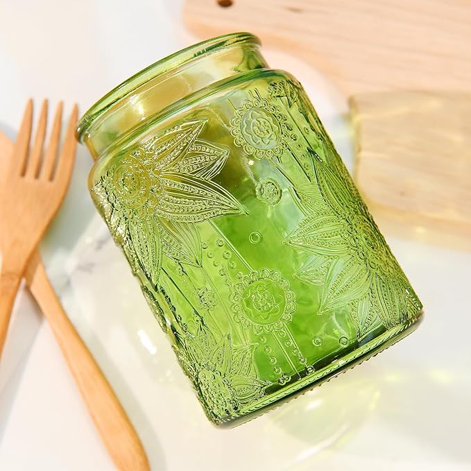 Custde Glass Storage Jars With Airtight Lid, 23.7oz Canister For Kitchen Counter with Bamboo Lid, brown sugar, candy, coffee, cookie, salt, tea,pantry cute Jar (Green, 23.7 fl oz)