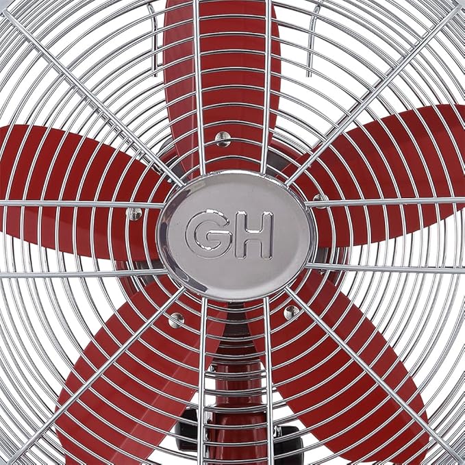 Good Housekeeping 92611 All-Metal 12" Retro Desk Office Table Fan with Wide Oscillation, 3-Speed Settings & Carrying Handle, Crimson Red