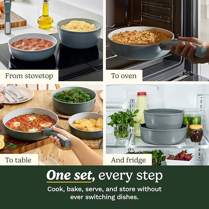 Cuisinart 13-Pc, ClickSmart Nonstick Detachable Handle Ceramic Cookware, Pots and Pans Set, Stackable Space-Saving Design, Compatible with All Stovetops, Induction & Oven Safe, PURELYCERAMIC