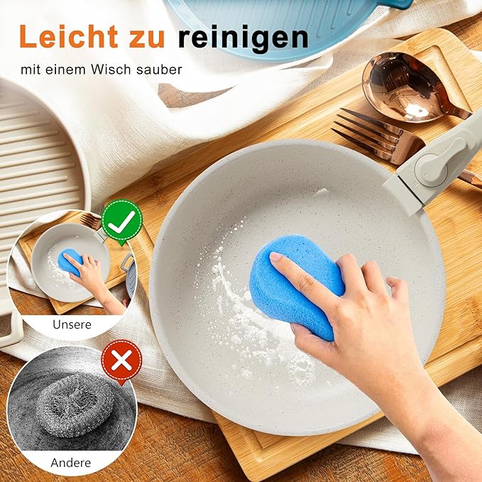 DUMOS 12 Pcs Pots and Pans Set, Nonstick Kitchen Cookware Set, Induction Cooking Sets Detachable Handle, Beige