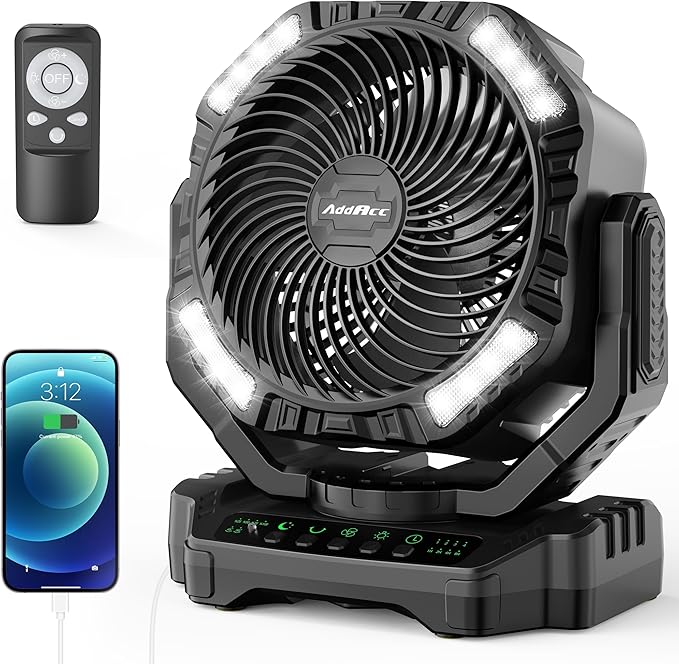 40000mAh Battery Operated Camping Fan, Rechargeable Fan High Velocity, Portable Fan With Remote & Timer - Battery Powered Fan for Car Travel RV Camping Gear Hurricane Emergency Power Outage Essentials