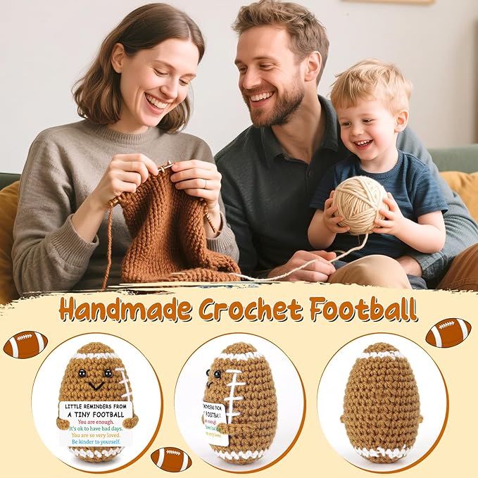 BiuNiuring Positive Inspirational Crochet Football Gifts for Teens Women & Men, Funny Cute Little Reminders Stress-Relief Birthday Gifts for College Friends, Coworkers, Bosses, Her, Him