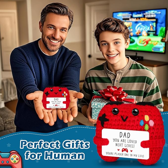 Busy Gaming Life Crochet Game Controller Dad Gifts for Easter Fathers Day Birthday, Best Dad Ever Gifts for Father from Son Daughter, New Dad Gift for Daddy