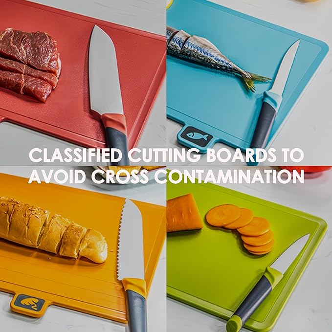 Self Drying Smart Cutting Board Knife Set │ Ultra High Heat Advanced Auto Cleaning │ Color Coded Chopping Board Organizer & Stainless Steel Knives Set Holder (Premium) (Premium)