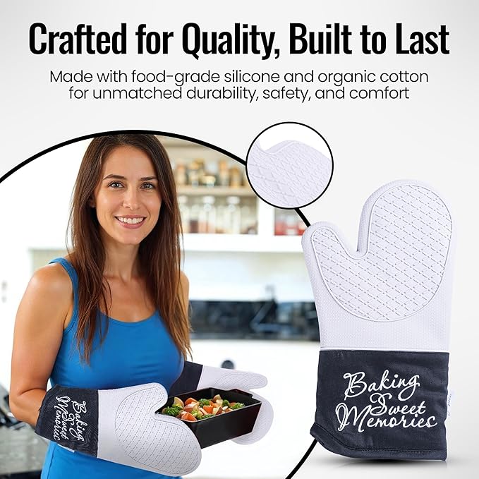 Mitts - Long Slip Resistant Pot Holders - Silicone Oven Mitts - Baking Gloves for Oven - Perfect for Baking, BBQ, Cooking, and Grilling, Oven Mitts Set of 2, 7''x13'' (Grey)