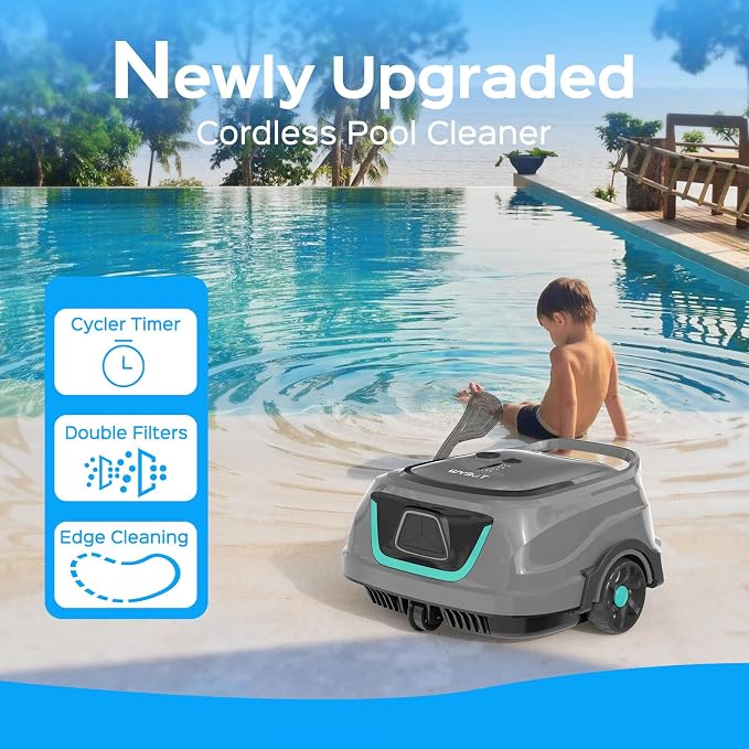 WYBOT A1 Cordless Pool Vacuum Robot for Above Ground Pool, Tech Grey | Dual-Layer Filtration, Strong Suction, 130 Mins Runtime, Cleaning up to 1,100 Sq. Ft., 4 Cleaning Modes