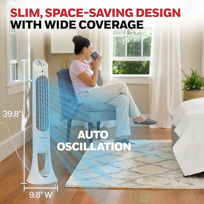 Honeywell QuietSet Whole Room Oscillating Tower Fan with Remote, White, HYF260