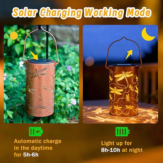 ANYTALK Dragonfly Solar Lanterns Outdoor Waterproof, Birthday Gifts for Women Mom Grandma, Hanging Solar Lights for Yard, Patio, Porch, Garden Decor, Christmas Gifts for Her/Him