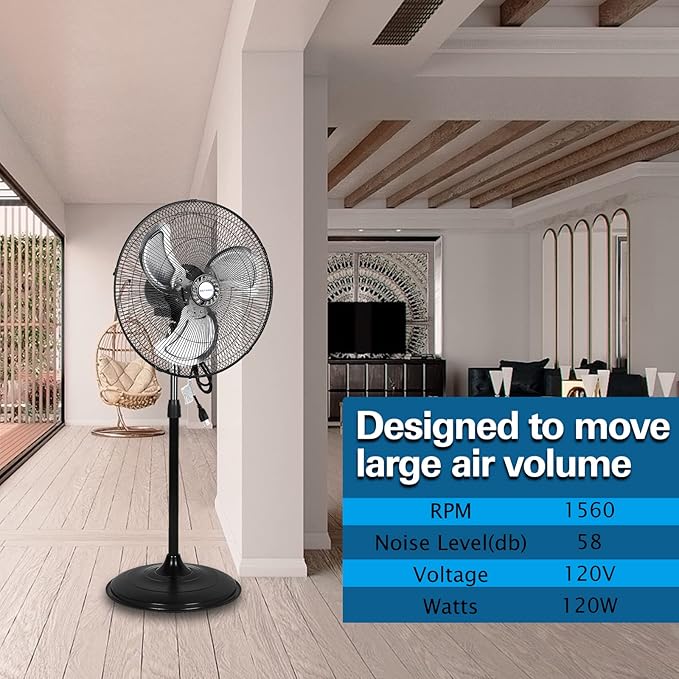 BILT HARD 3850 CFM 18" High Velocity Pedestal Oscillating Fan, 3-Speed Industrial Standing Fan with Aluminum Blades, Heavy Duty Metal Shop Fan for Commercial, Residential, and Garage, 2 Pack