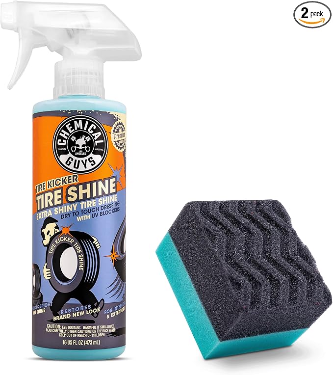 Chemical Guys Tire Kicker Sprayable Extra Glossy Tire Shine with Applicator (Works on Rubber, Vinyl & Plastic) Safe for Cars, Trucks, Motorcycles, RVs & More, 16 fl oz