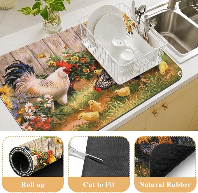 Kitchen Countertop Dish Drying Mat,Super Absorbent Coffee Bar Mat for Maker Espresso Machine, Anti-Slip Accessories for Kitchen Countertops 19x12 Inch