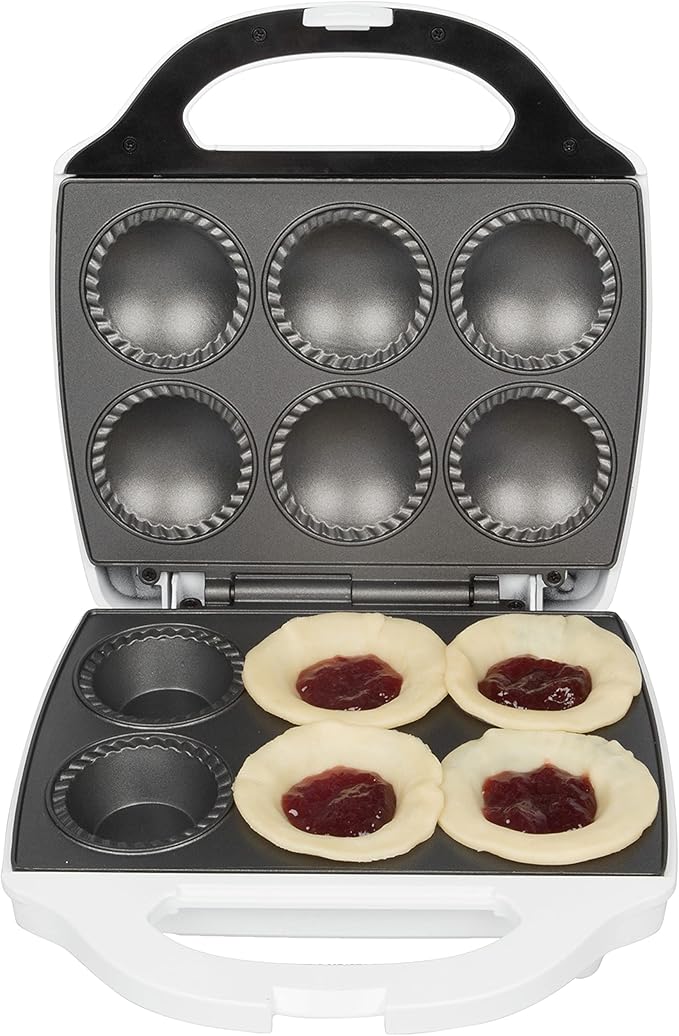Mini Pie & Quiche Maker- Electric Baker Cooks 6 Small Quiches or Pies in Minutes- Dough Cutting Circle Easy Measurement- Better than Tin Pans- Baking Dessert Gift for Her, Summer Brunch Must Have