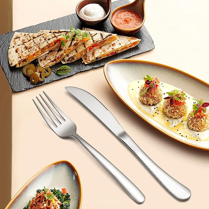 LIANYU 45-Piece Heavy Duty Silverware Set with Serving Utensils, Stainless Steel Flatware Cutlery Set for 8, Eating Utensils Tableware Include Forks Knives Spoons, Mirror Finished, Dishwasher Safe