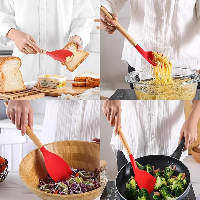 Silicone Kitchen Utensils Set, 12-piece Cooking Utensils Set Non-stick Cookware Is Heat-resistant, BPA-Free, Cooking Tools, Stirring Kitchen Tool Set (Red Kitchen Utensils)