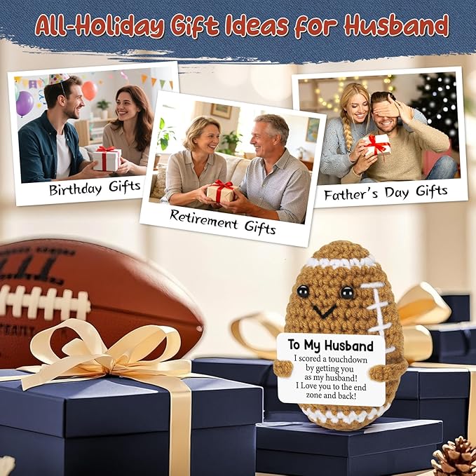 Fathers Day Birthday Gifts for Husband from Wife, To My Husband Handmade Crochet Football Decorations Gift for Husband, Wedding Anniversary Present for Men, Romantic Decor for Couple, Hubby, Spouse